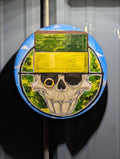 "Skull & Top Hat in the Sky"acrylic on 12" circular canvas. (GRN)