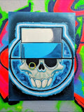 "Skull & Top Hat Baby Blue Neon Halo 1" Acrylic & Airbrush on canvas 18"x24"